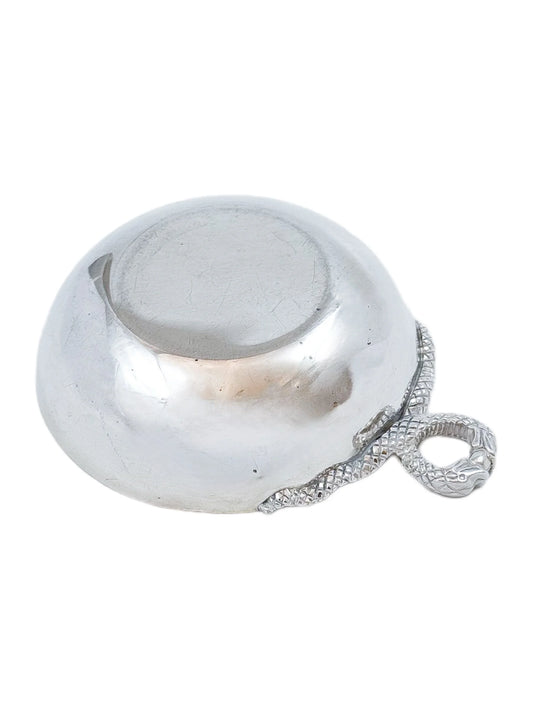Elizabeth II sterling silver wine taster / sommelier cup with twin serpent handle