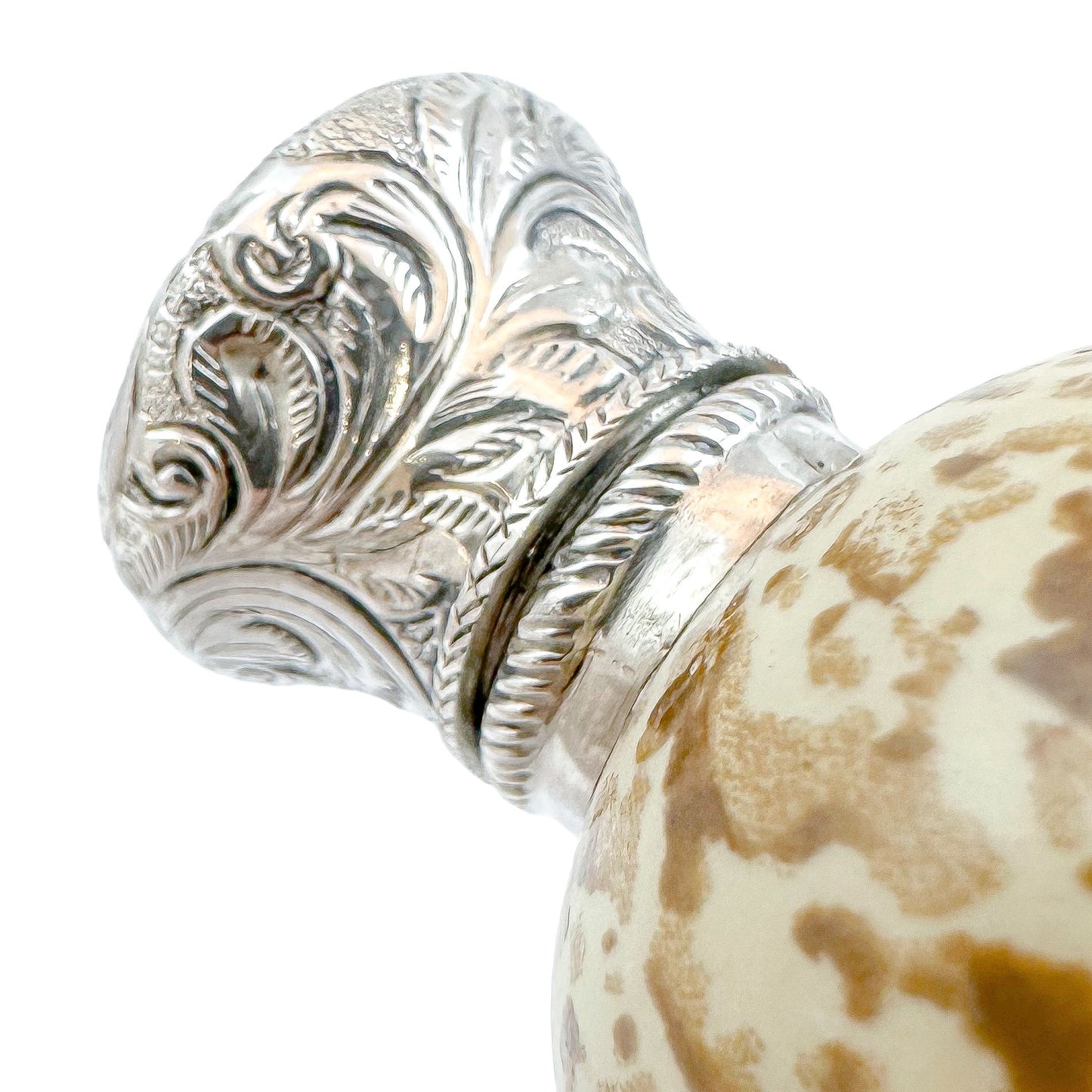 Victorian novelty silver and ceramic scent bottle in the form of bird's egg