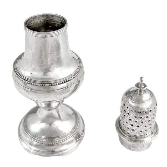 George III sterling baluster caster / pepper pot with beaded border