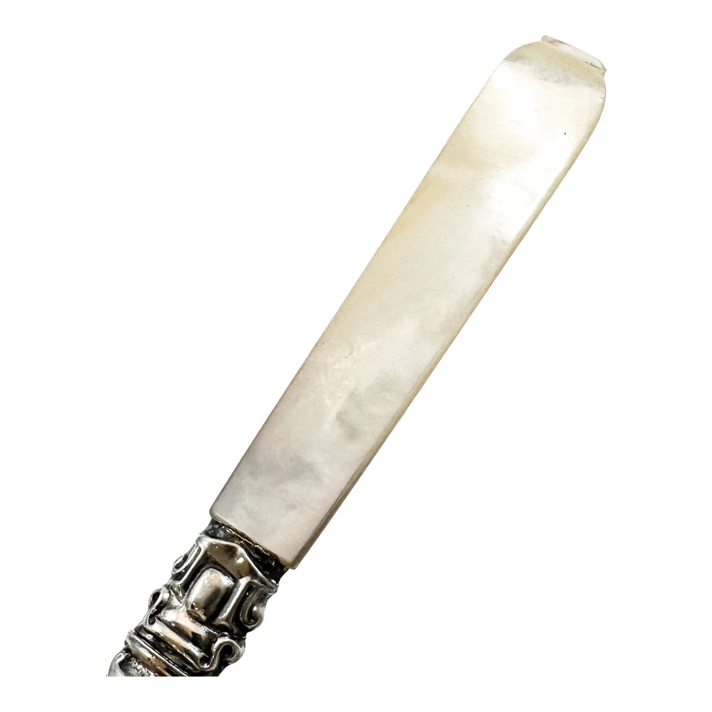 Victorian sterling silver butter knife / caviar spreader with mother of pearl handle