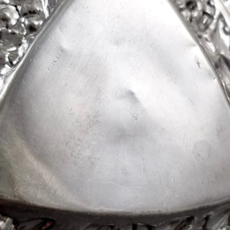 Edwardian sterling silver triangular trinket pin dish embossed with flowers, Deakin & Francis