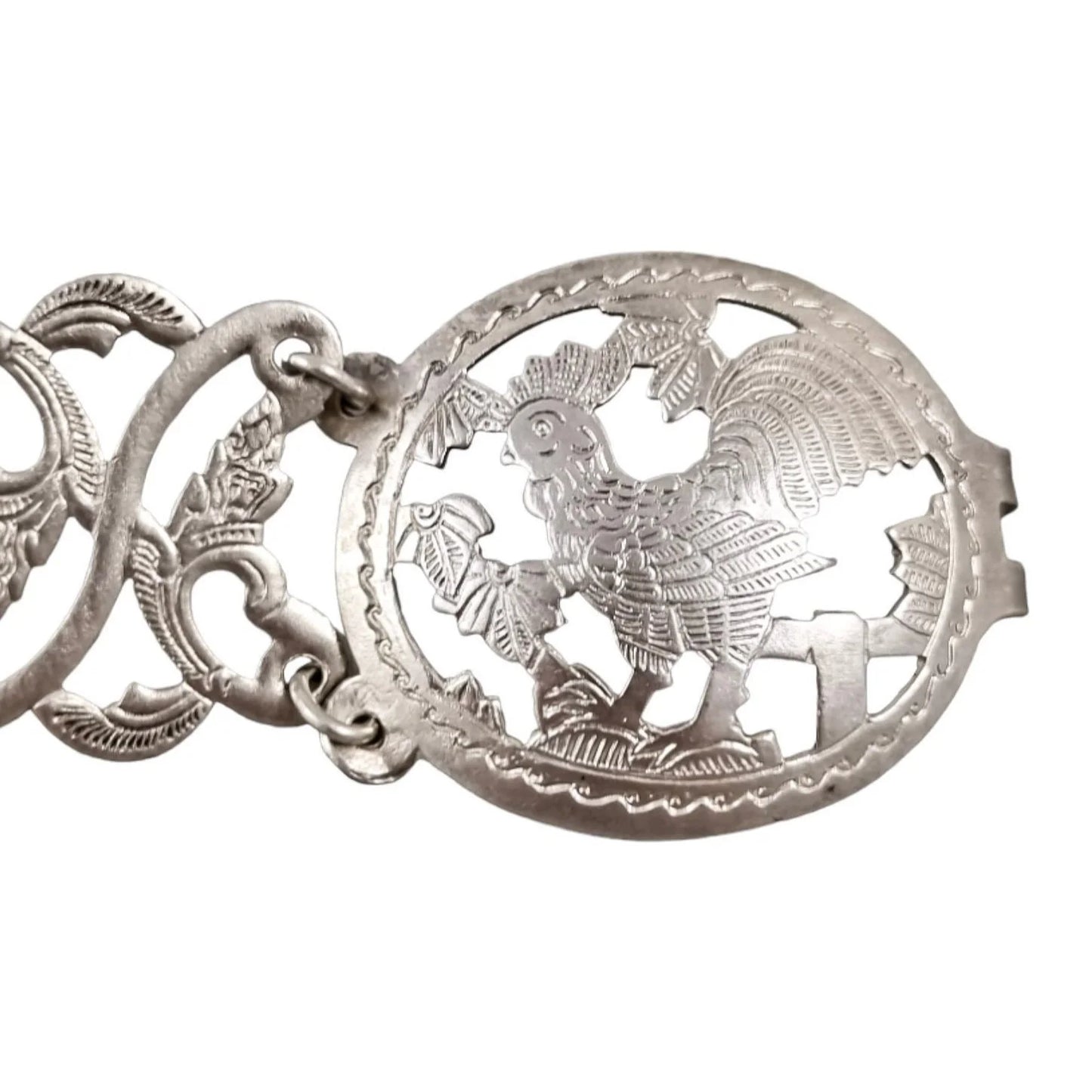 Straits Chinese Peranakan Baba Nyonya solid silver link belt with rooster clasp