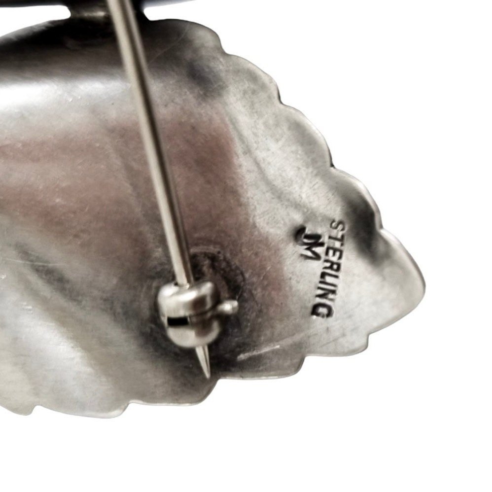 Modernist sterling silver calla lily brooch, handmade by Joseph Masaniello, USA, circa 1950s, signed JM