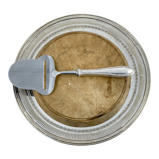 Victorian silver plated cheese board with original liner and carver spatula