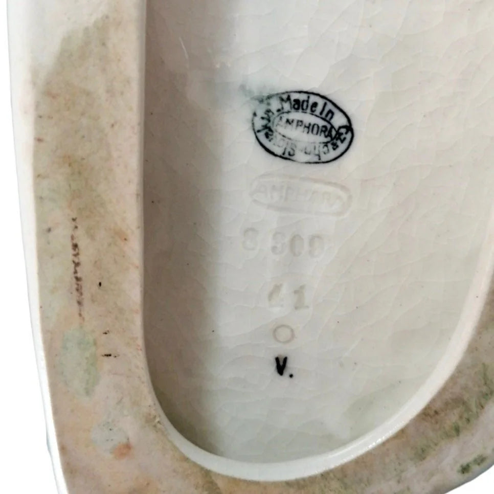 Large Art Deco hand-painted porcelain Amphora sculpture of a polar bear on an icy outcrop