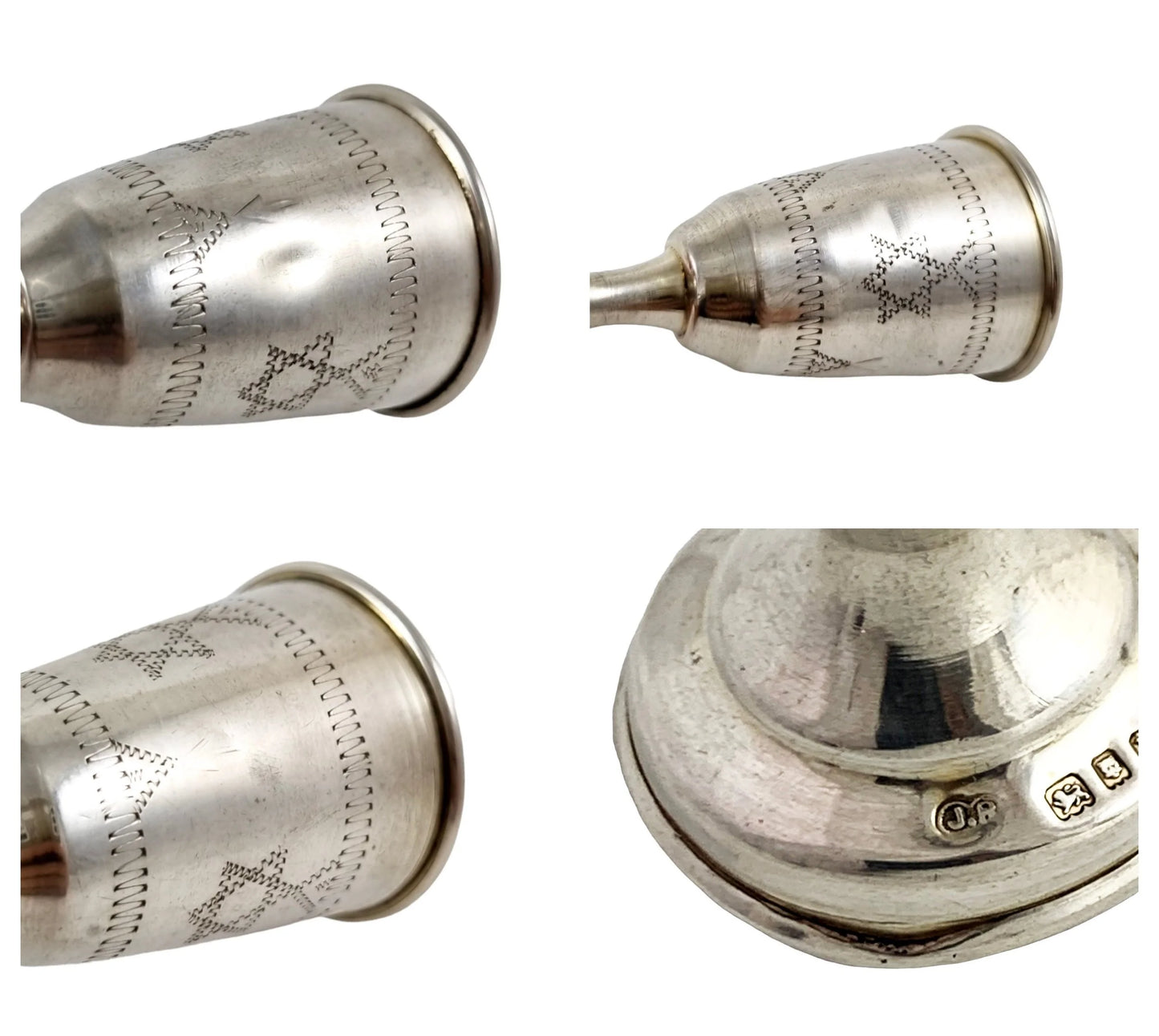 George V Jacob Rosenzweig 5 gilt sterling silver Kiddush wine cups, Star of David wrigglework