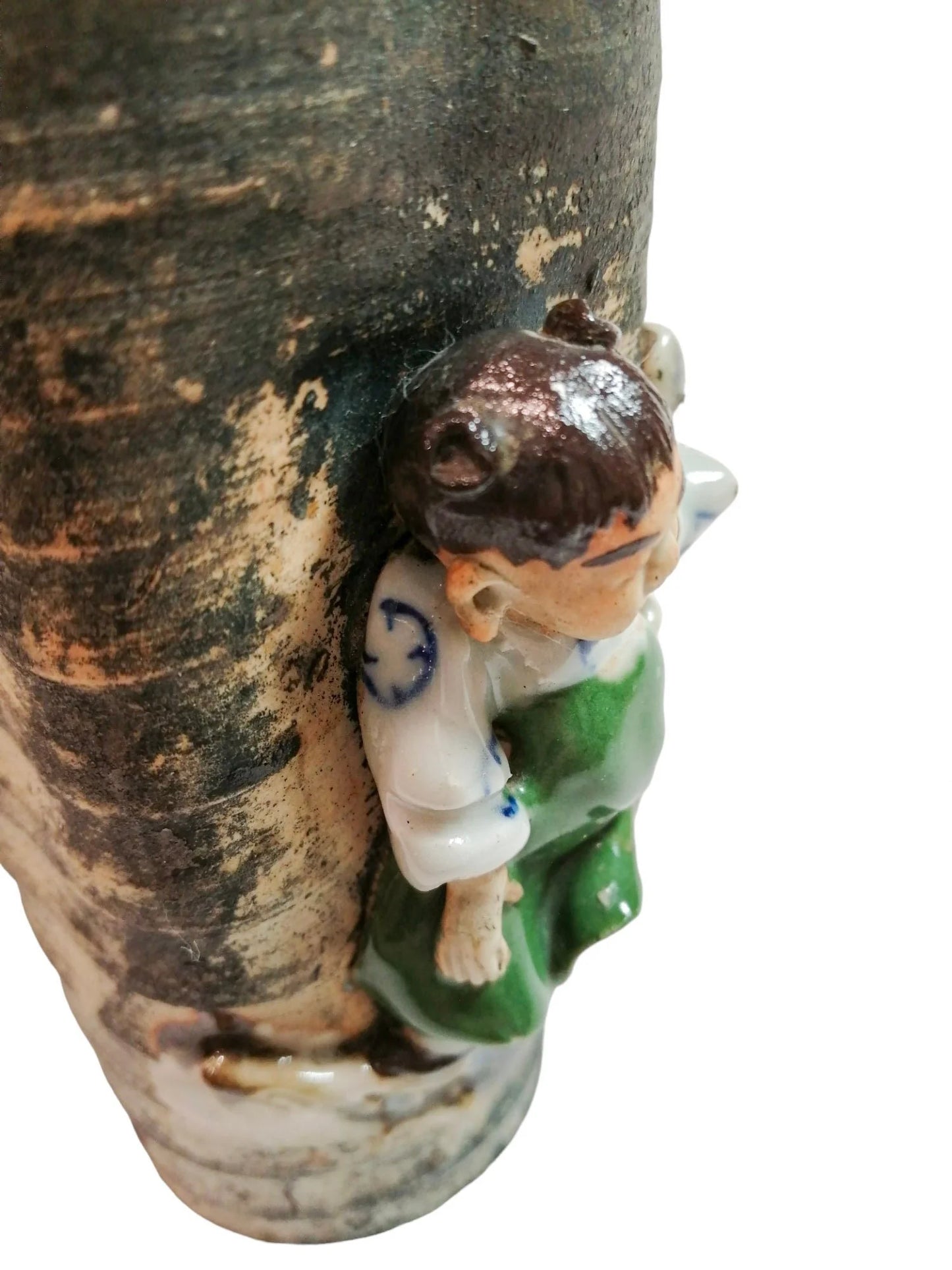 Meiji period Ishiguro Koko Sumidagawa flowing glaze vase with applied figure of a boy