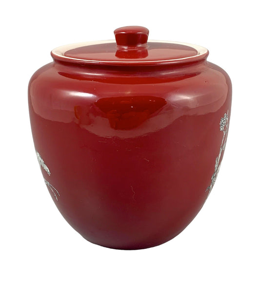 Art Deco red and white Pegasus horse Crown Devon sugar jar / tea container with lid