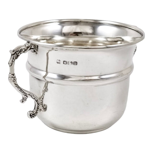 WWI-era sterling silver porringer bowl, snake serpent handles, Martin Hall & Co