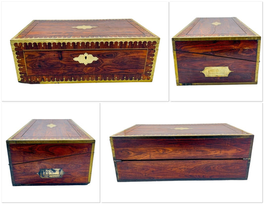 George III Regency kingwood campaign writing slope with fitted book rest, carry handles and brass mounts