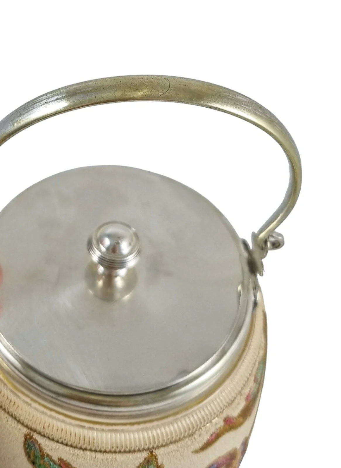 Art Nouveau Taylor Tunnicliffe & Co gilded pottery Secessionist peony floral biscuit barrel, silver plate mounts