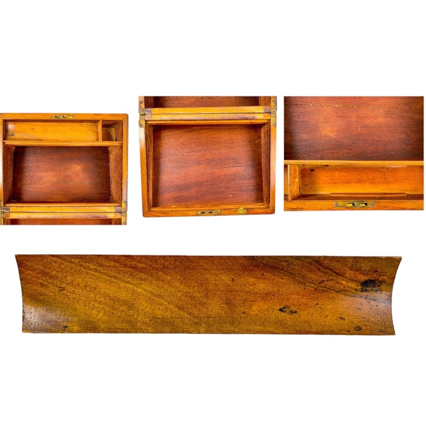 Victorian walnut military campaign writing slope with brass mounts and vacant shield, with key