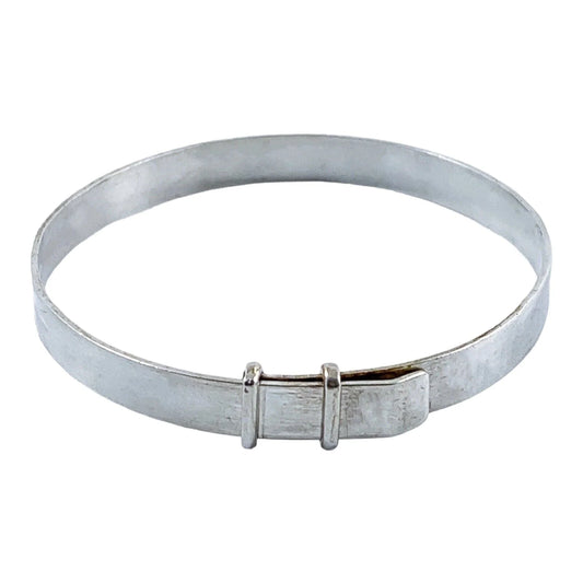 1970’s sterling silver child's adjustable "belt" bracelet with buckle detail and bright-cut leaf design