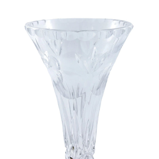 Tall crystal trumpet vase resting on a sterling silver stepped round foot