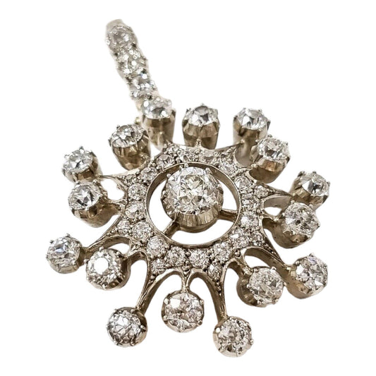 Victorian old-cut 5.90 ct diamond starburst / flower pendant in original box