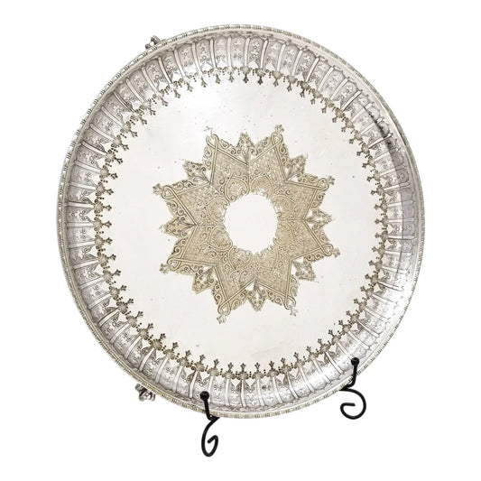 Victorian Walker & Hall silver plated Neoclassical tray on bird claw feet, engraved leaves and scrolls