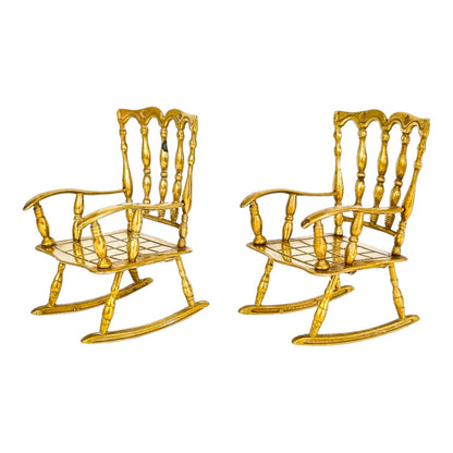 Vintage brass pair of 2 miniature rocking armchairs, dollhouse furniture