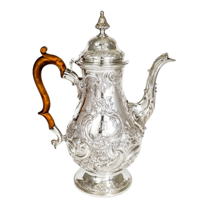 George III sterling silver pear-shaped Rococo coffeepot, 1767