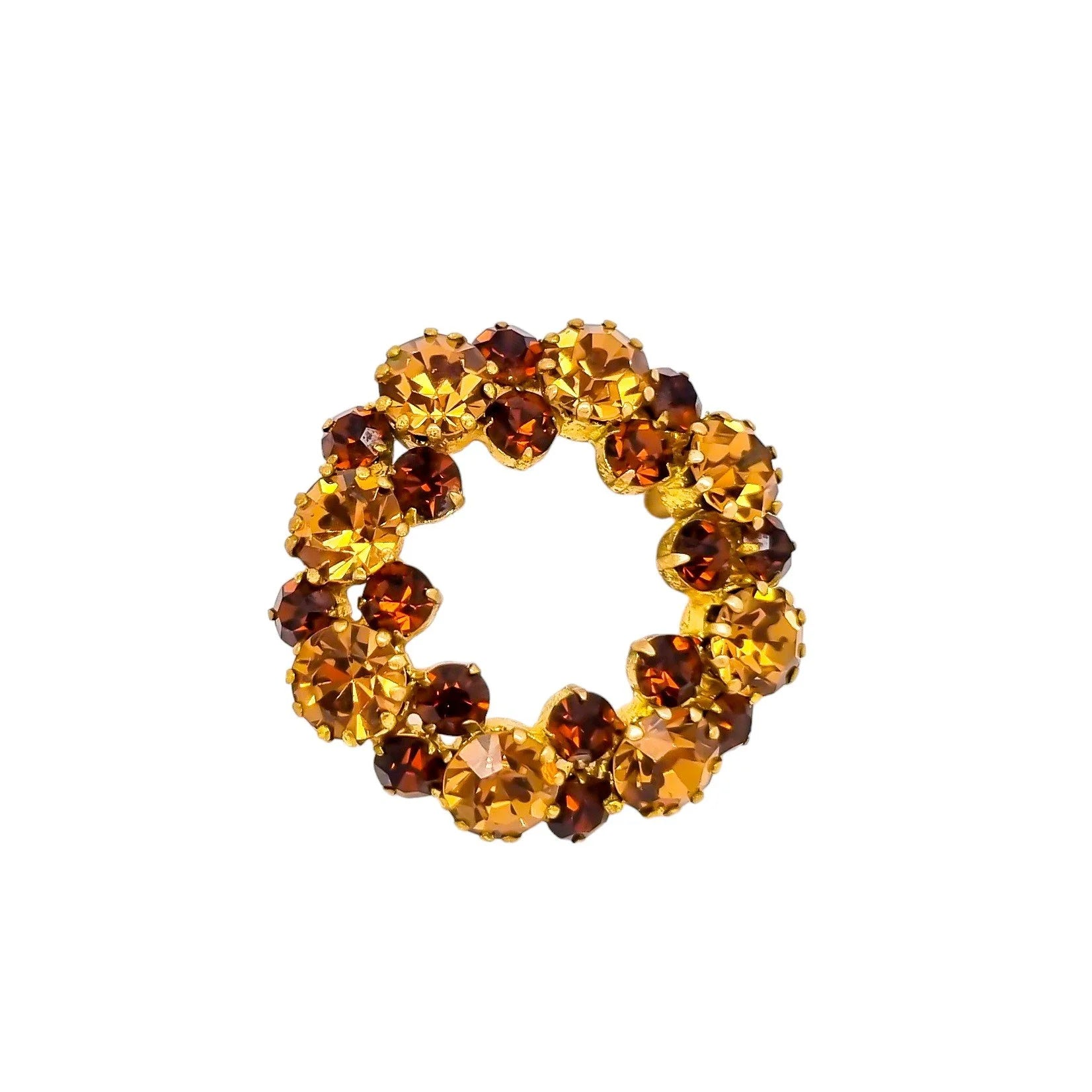 1890's Czechoslovakia art glass citrine garnet gold-plated wreath brooch