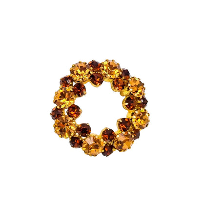 1890's Czechoslovakia art glass citrine garnet gold-plated wreath brooch