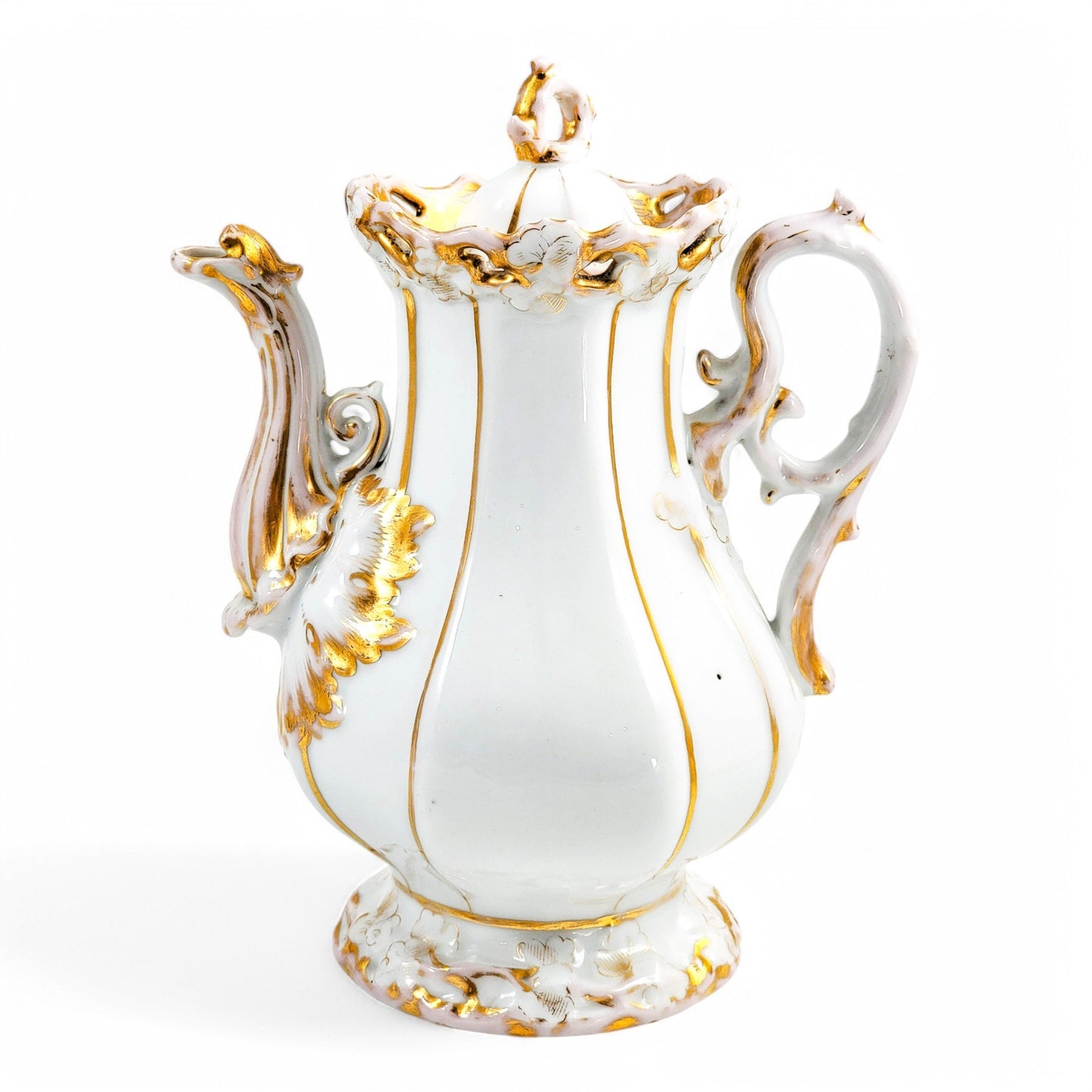 Rare Carl Tielsch & Co hard-paste porcelain coffee pot, Rococo Revival floral decoration with gilding, circa 1850s