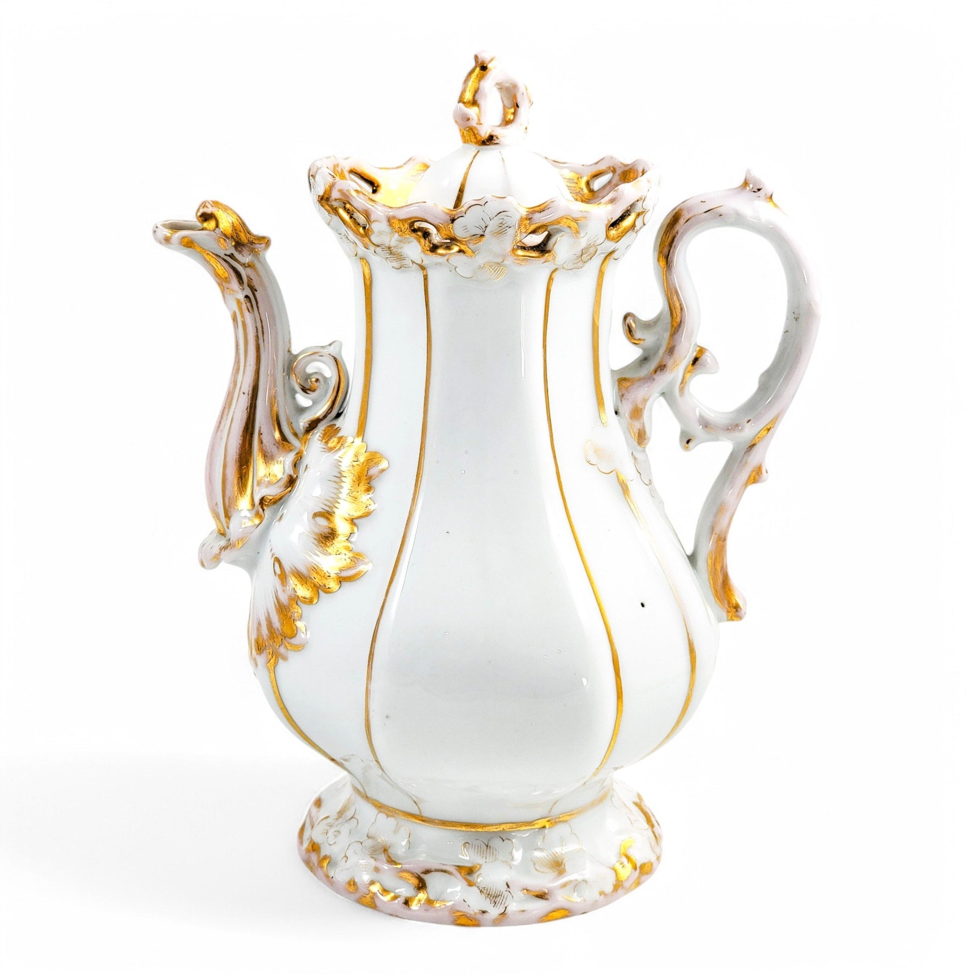 Rare Carl Tielsch & Co hard-paste porcelain coffee pot, Rococo Revival floral decoration with gilding, circa 1850s