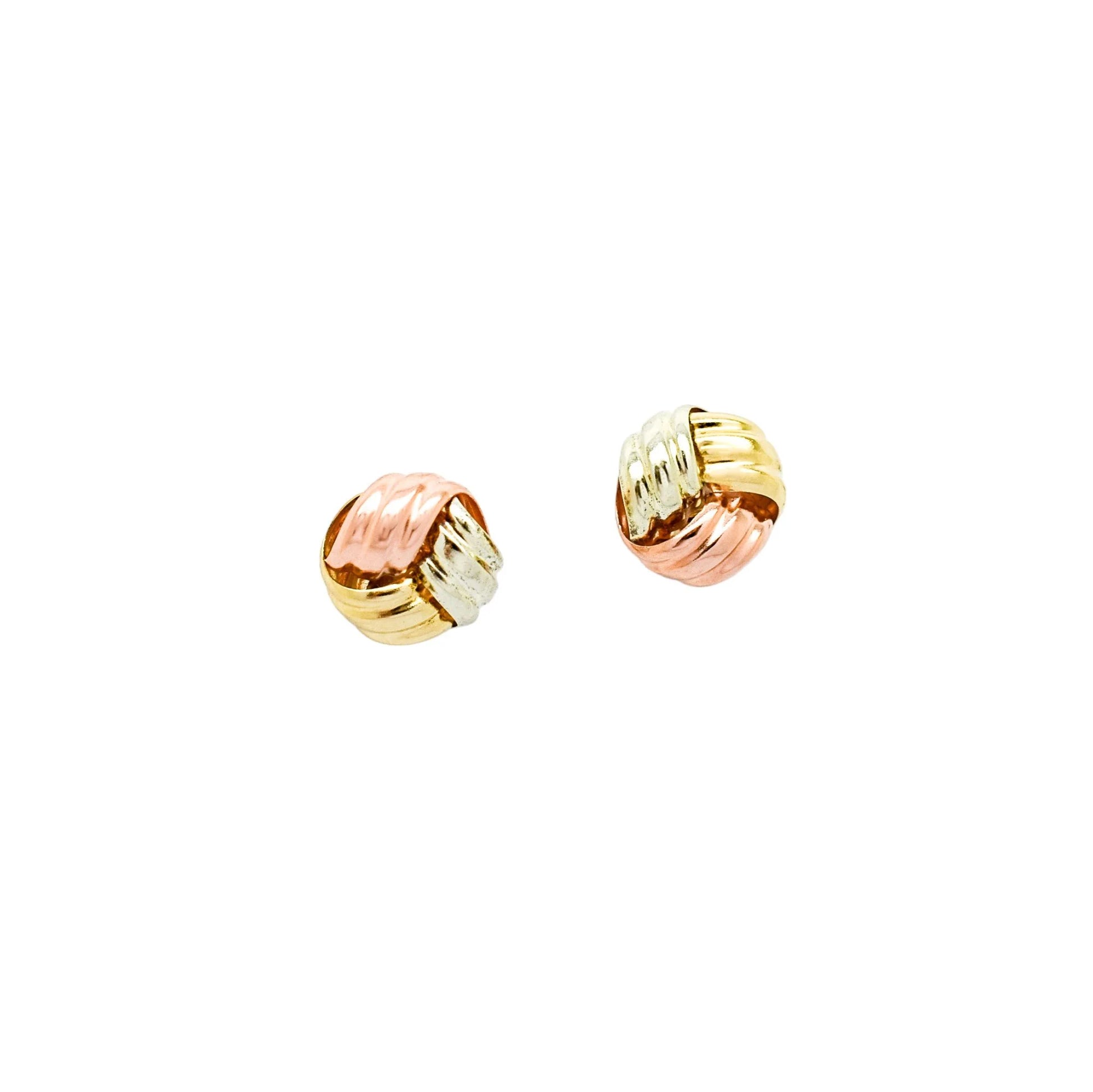 Vintage tri-colour stud earrings in yellow, white and rose gold