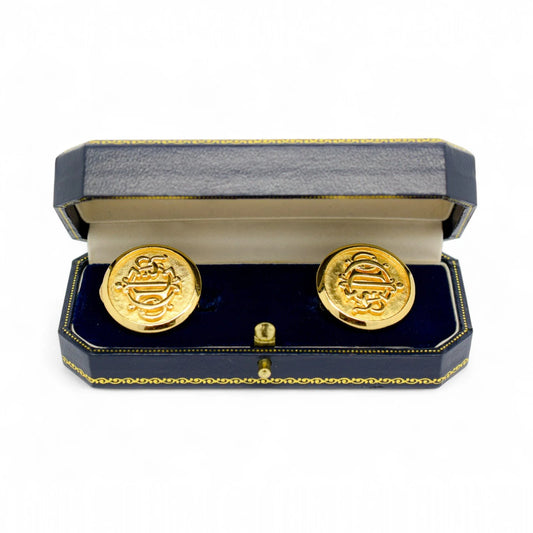 Boxed vintage Christian Dior 1980's insignia initial monogram logo round clip on earrings