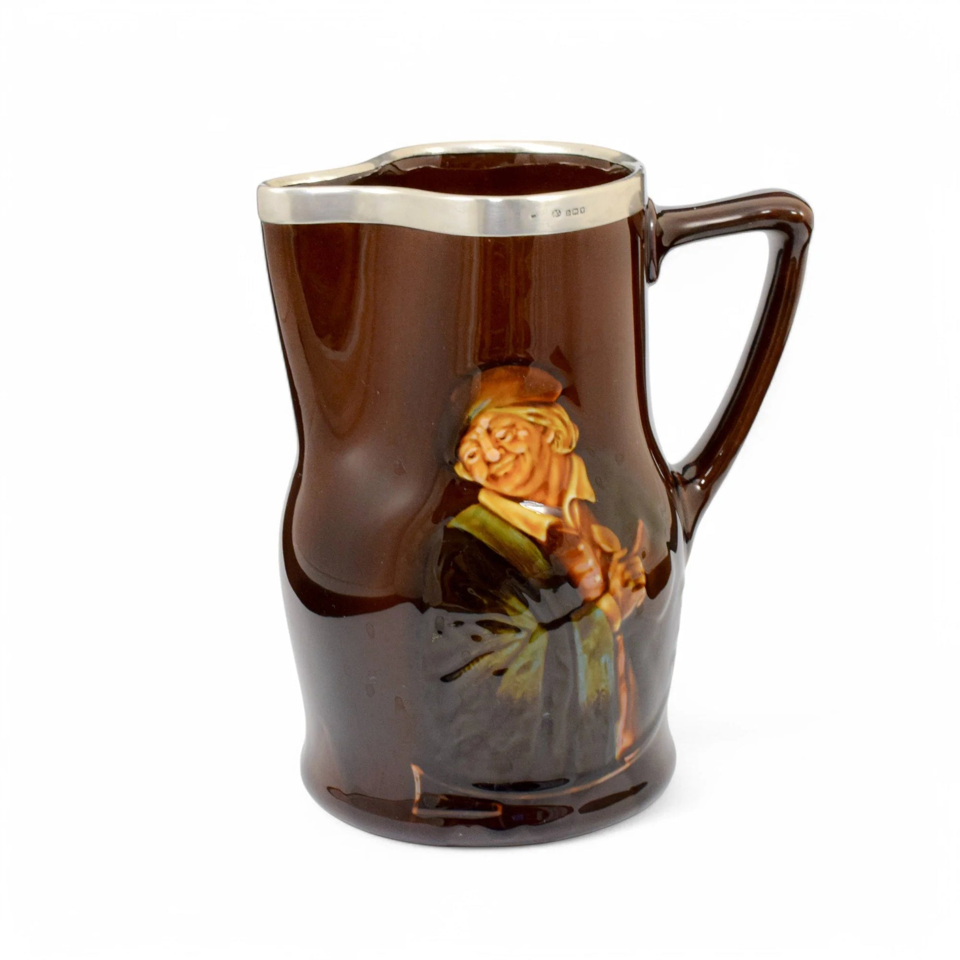 George V Royal Doulton Kingsware proverb pitcher with sterling silver rim