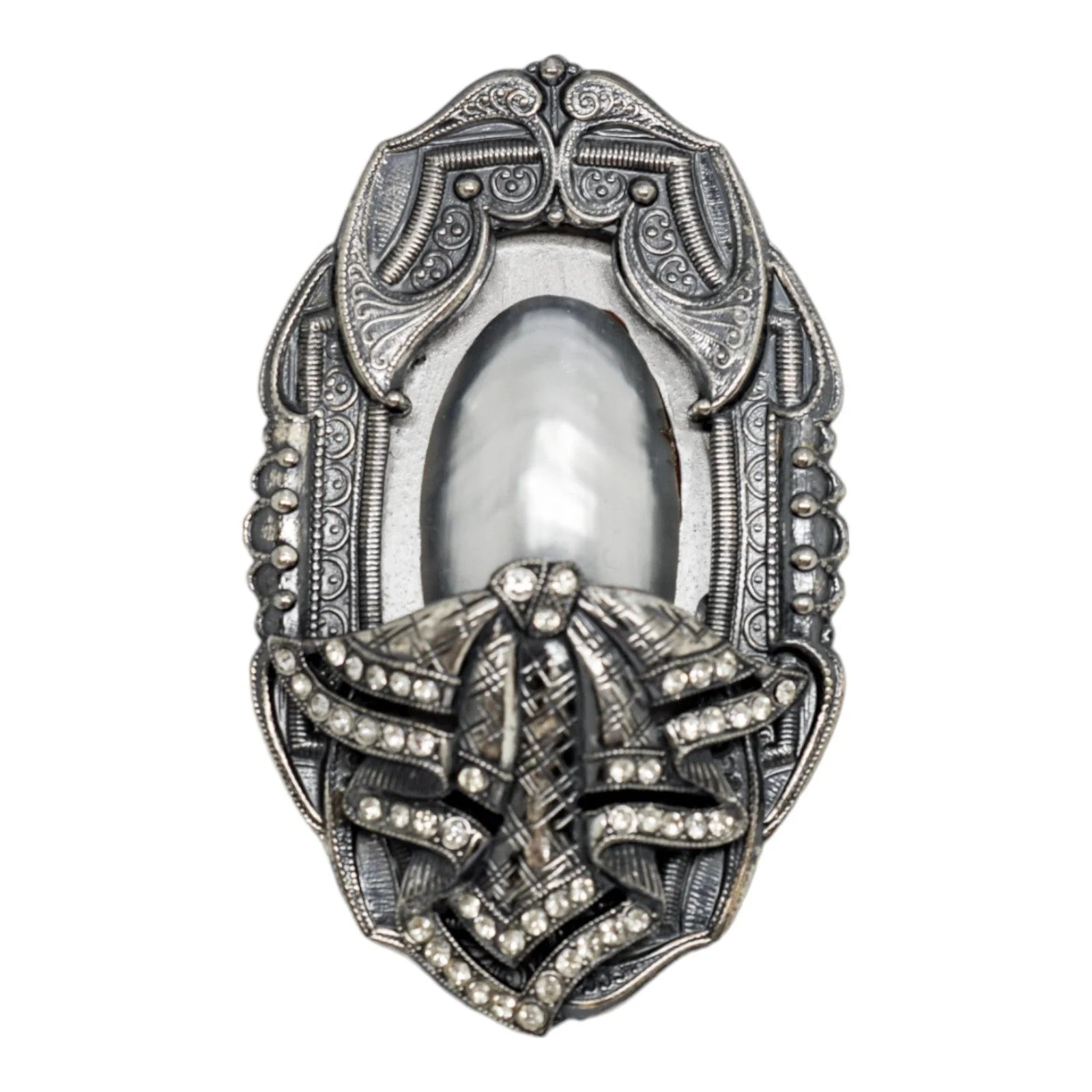 1980's Ermani Bulatti silvered mother-of-pearl large statement beetle brooch