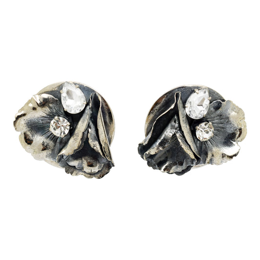 1980's Ermani Bulatti Art Nouveau large statement ear clips of floral and foliate design