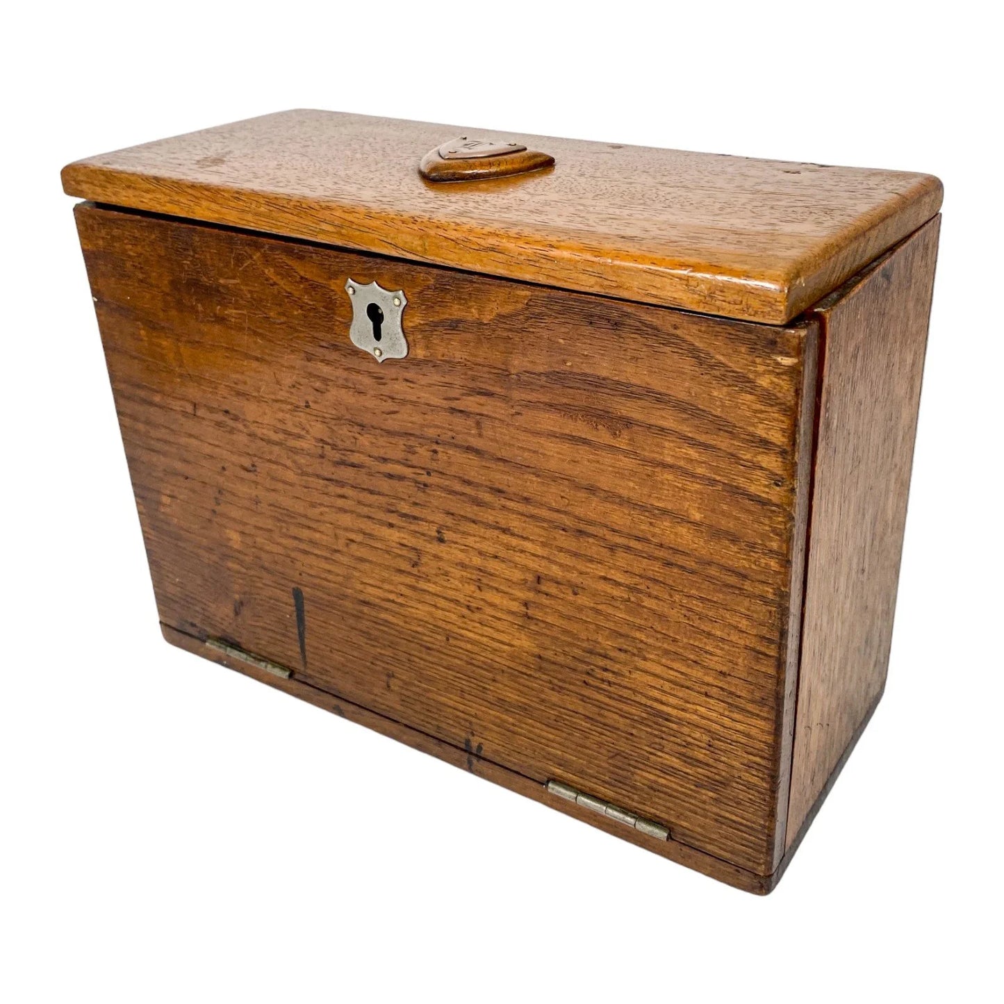 Victorian stationery letter correspondence oak box with 3 compartments and pen holder