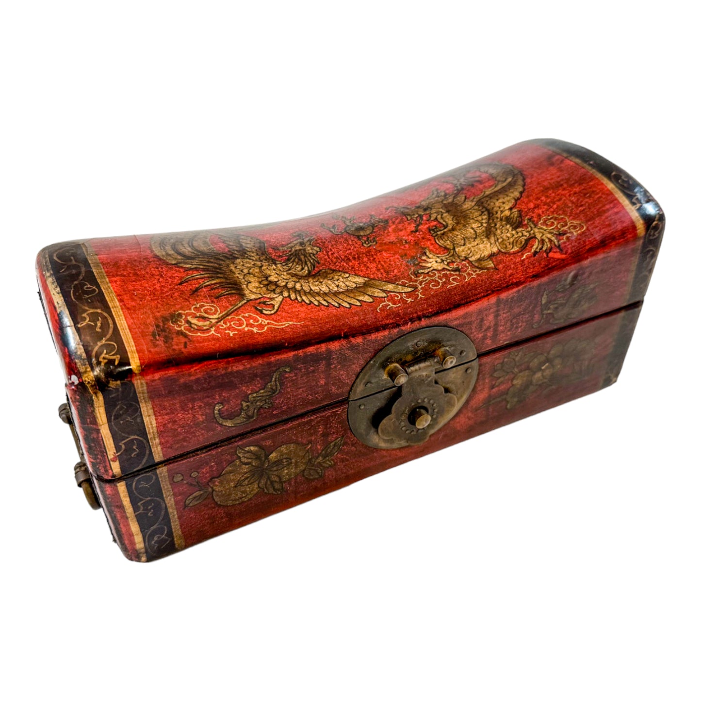 Qing Dynasty opium pillow box, phoenix decorated lid, scenes of erotica inside