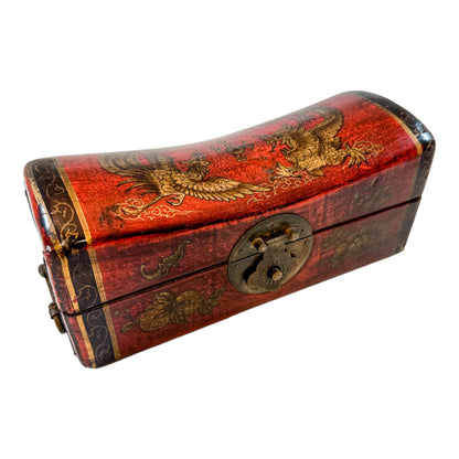 Qing Dynasty opium pillow box, phoenix decorated lid, scenes of erotica inside