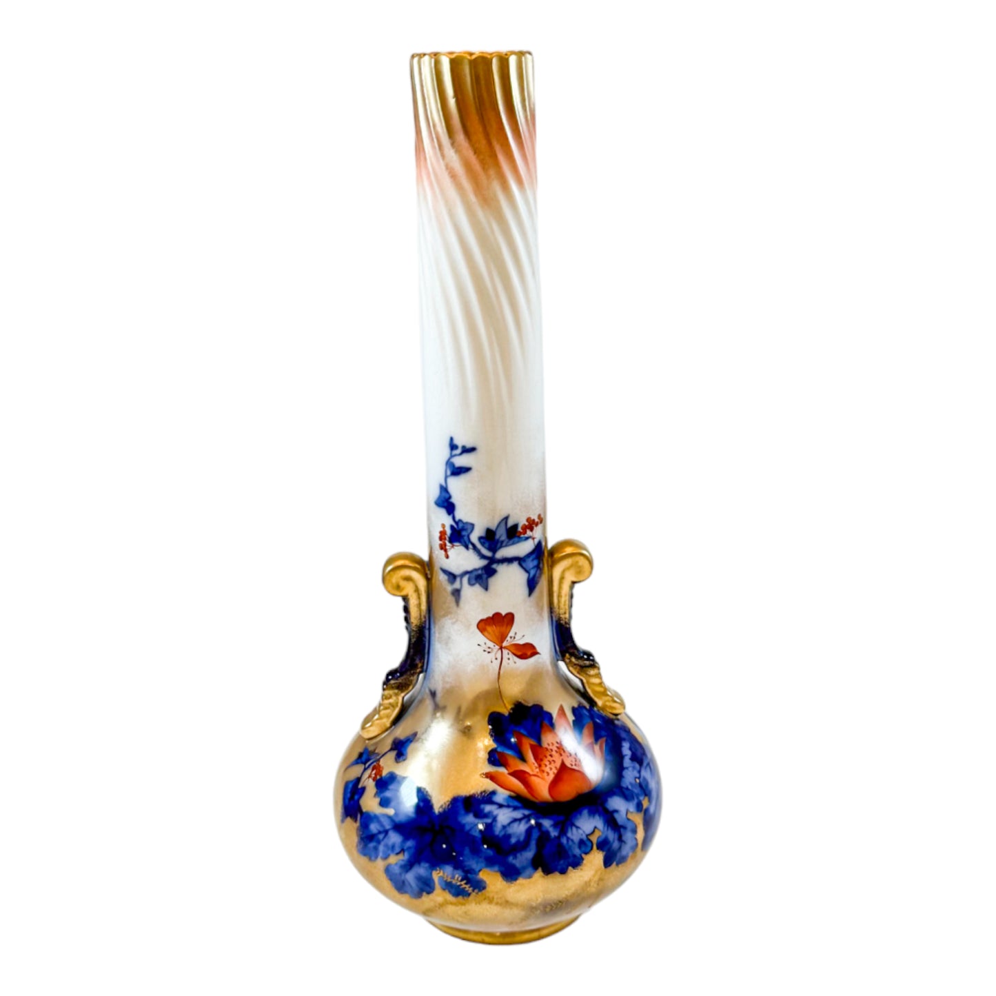 Victorian George Jones Stone Crescent Japanese azaleas faience tall vase