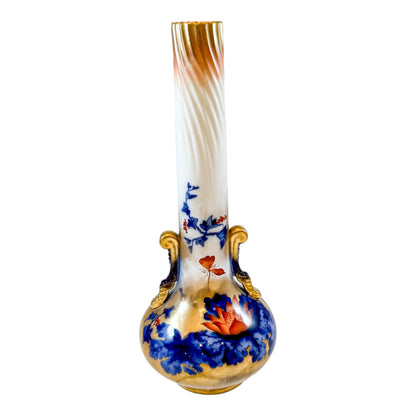 Victorian George Jones Stone Crescent Japanese azaleas faience tall vase