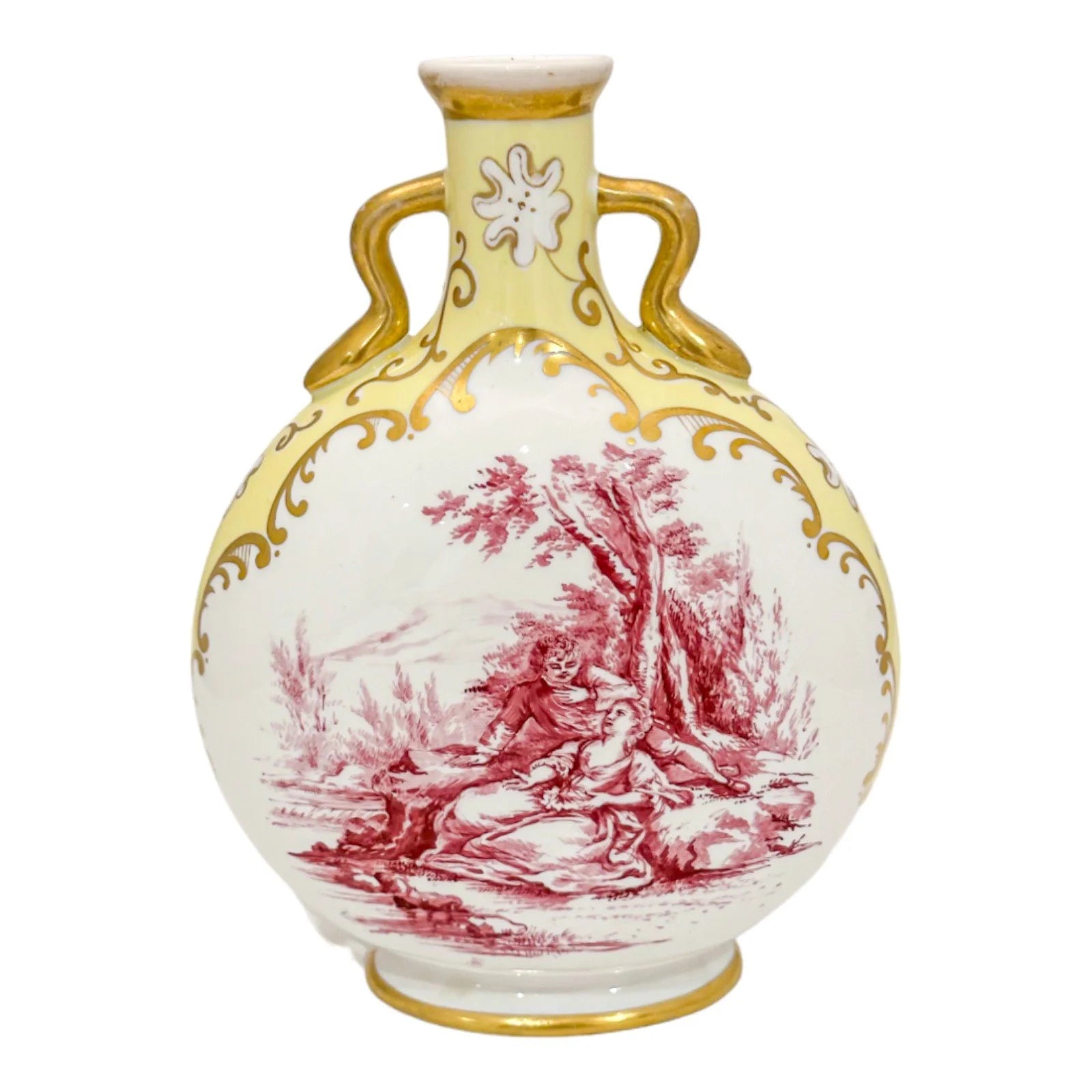 19th century Coalport porcelain double handed vase with gallant scene