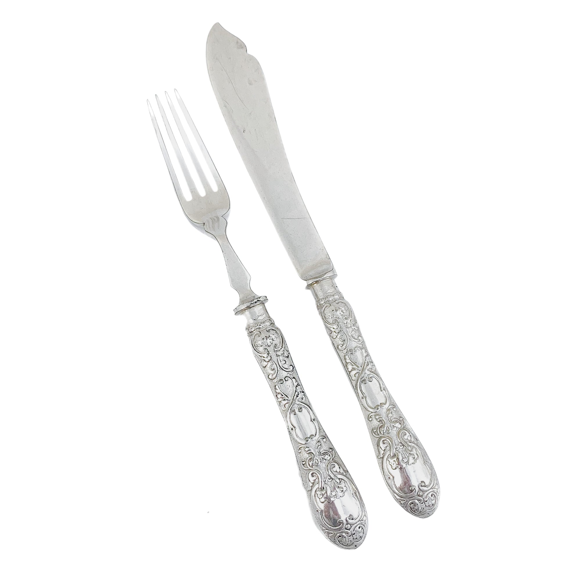 Late Victorian Mappin & Webb silver plated 24 piece 12 person fish cutlery set in oak canteen