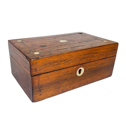 Victorian mahogany and mother of pearl jewellery trinket storage box