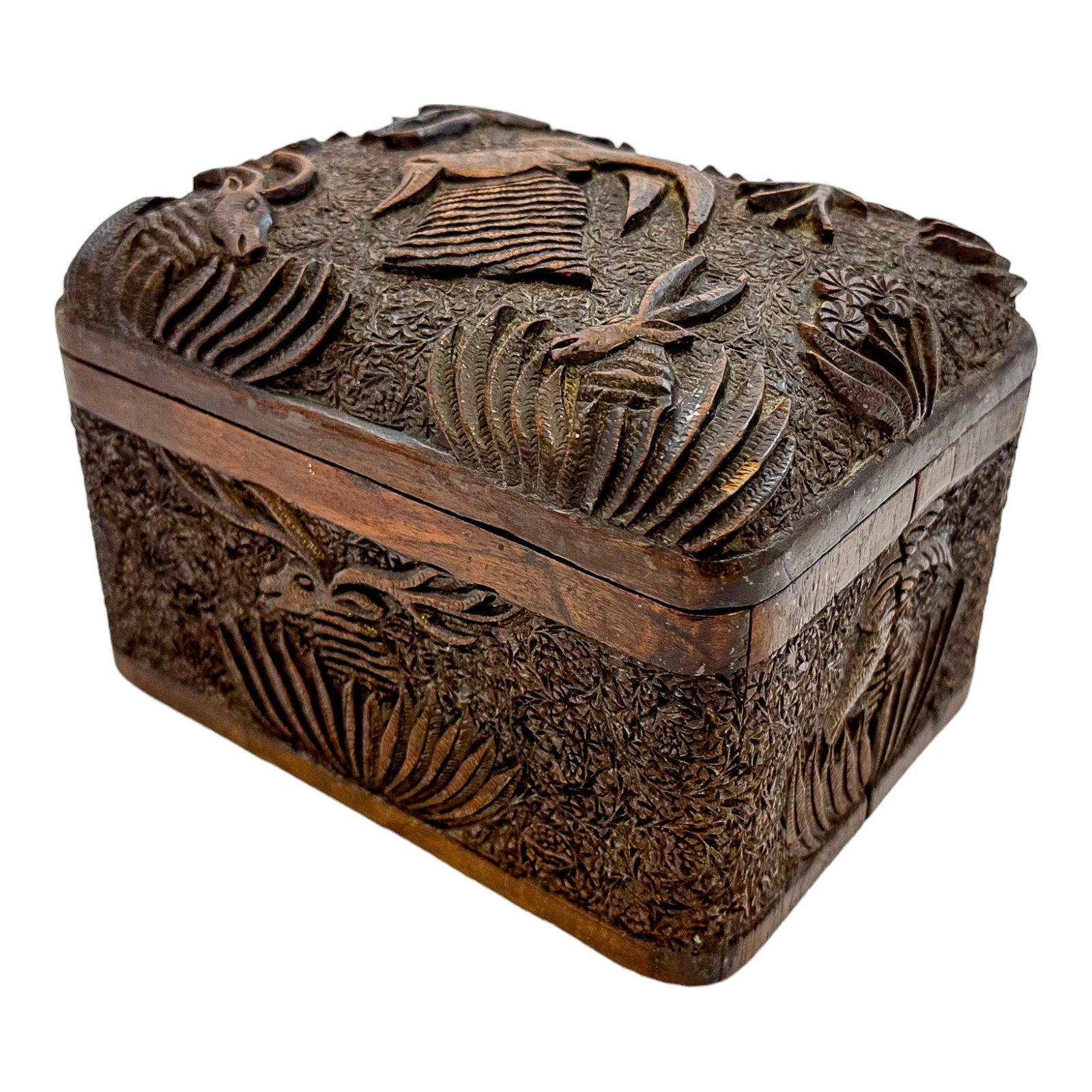 Antique Anglo-Indian carved sandalwood cigarette holder, dispensing box