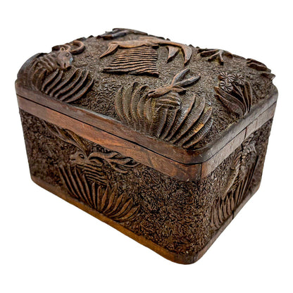 Antique Anglo-Indian carved sandalwood cigarette holder, dispensing box