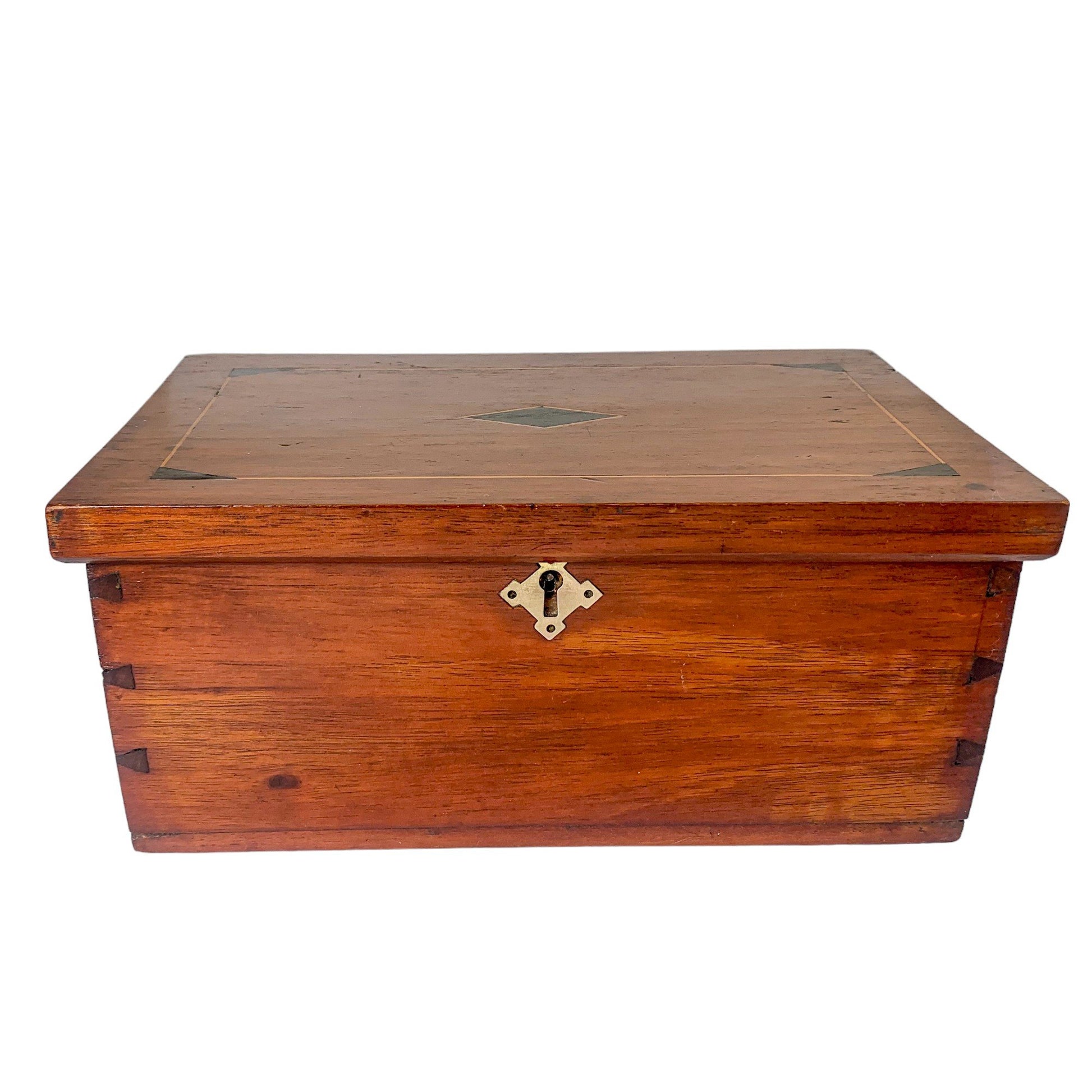 Victorian mahogany work box with boxwood stringing and ebony rhombus lid inlay
