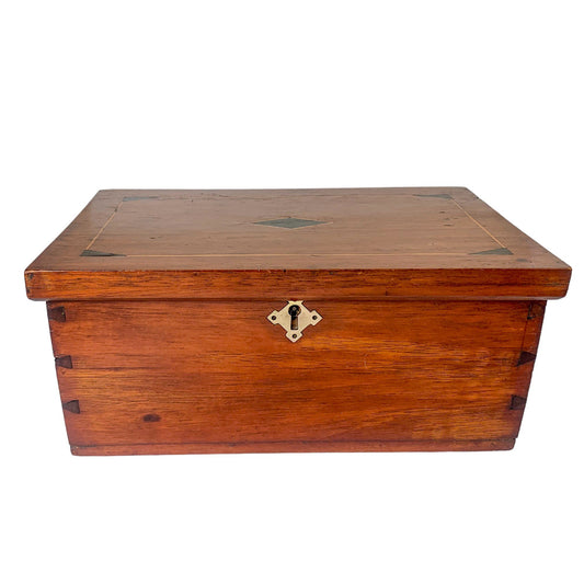 Victorian mahogany work box with boxwood stringing and ebony rhombus lid inlay