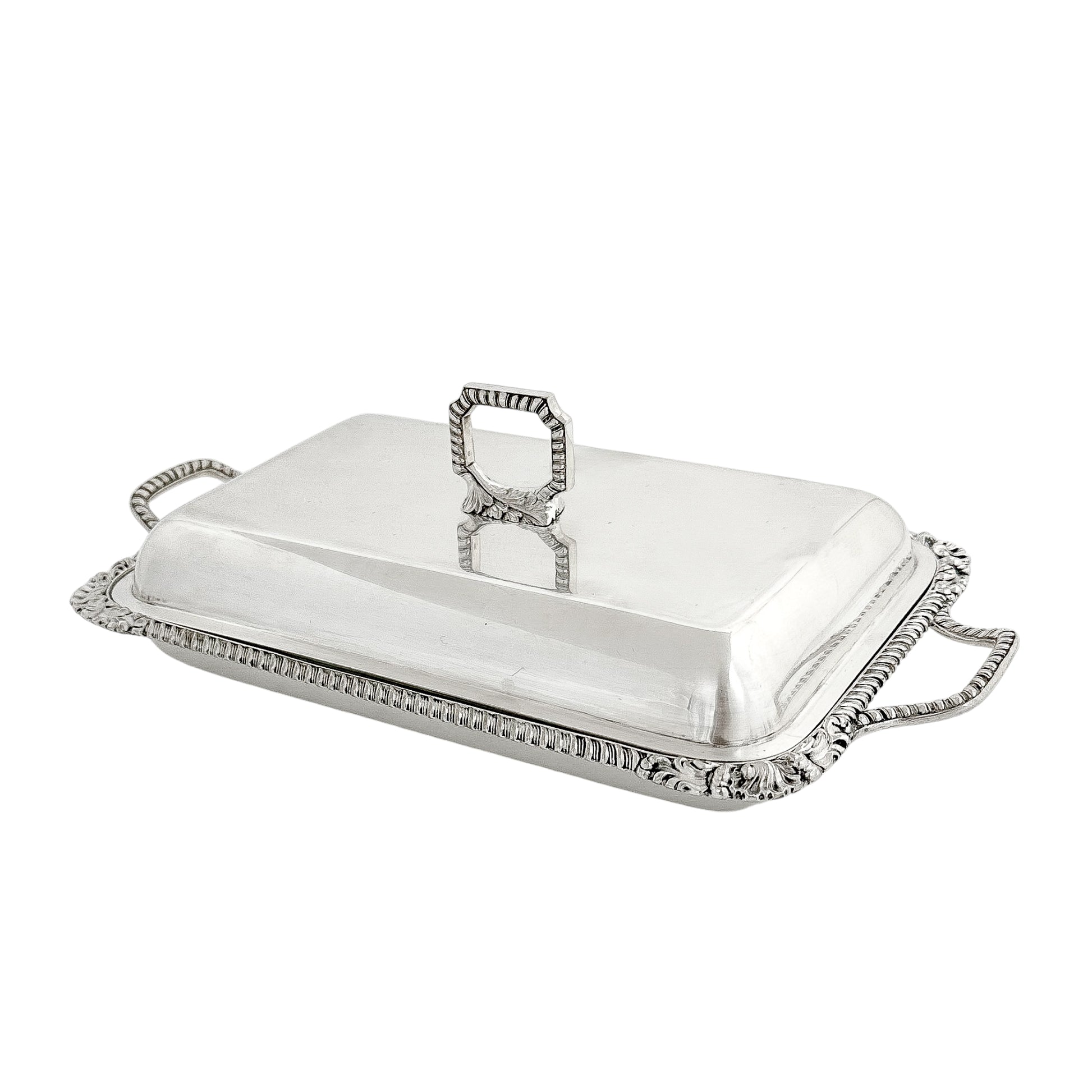Victorian silver plated two-handled entrée / vegetable serving dish with scrolls and shells