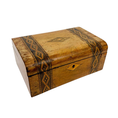Victorian domed Tunbridge Ware storage jewellery box with lift out tray