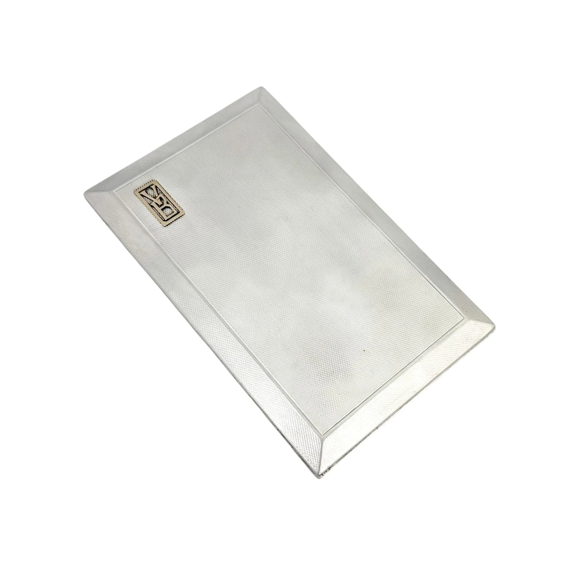 Large Art Deco Asprey of London sterling silver cigarette / card case with slide-open mechanism