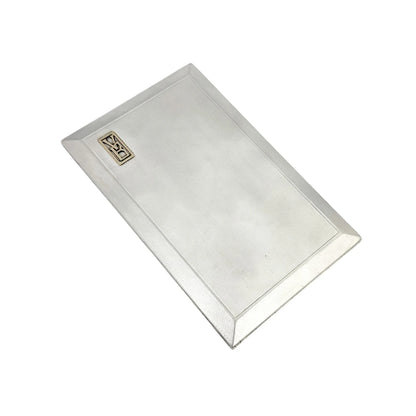Large Art Deco Asprey of London sterling silver cigarette / card case with slide-open mechanism