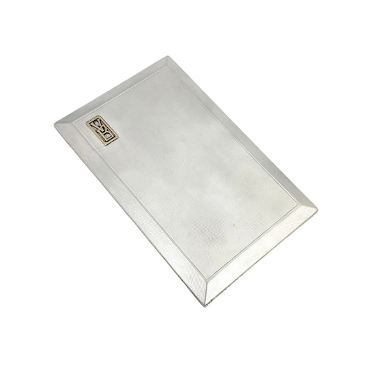 Large Art Deco Asprey of London sterling silver cigarette / card case with slide-open mechanism