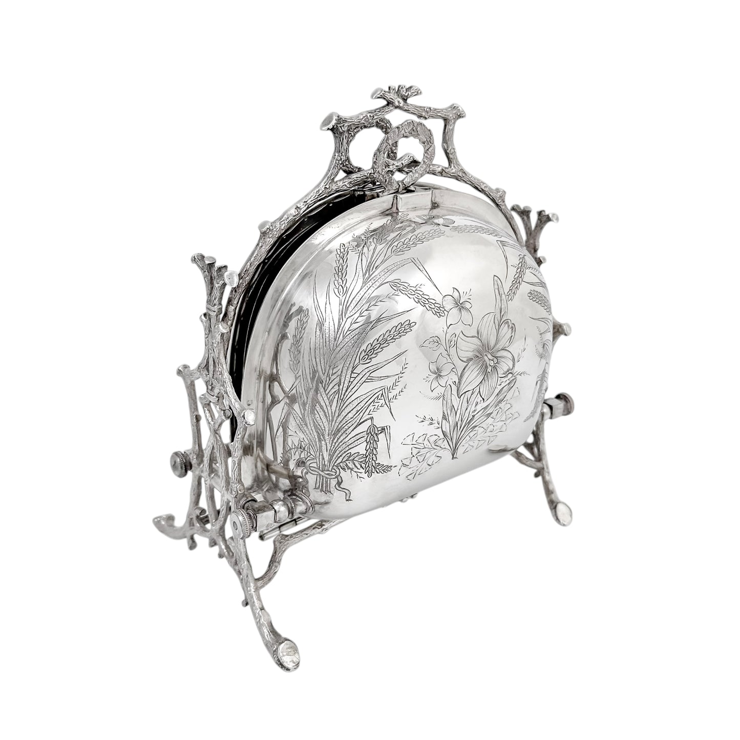 Victorian silver-plated Aesthetic folding biscuit box, Staniforth Fenton