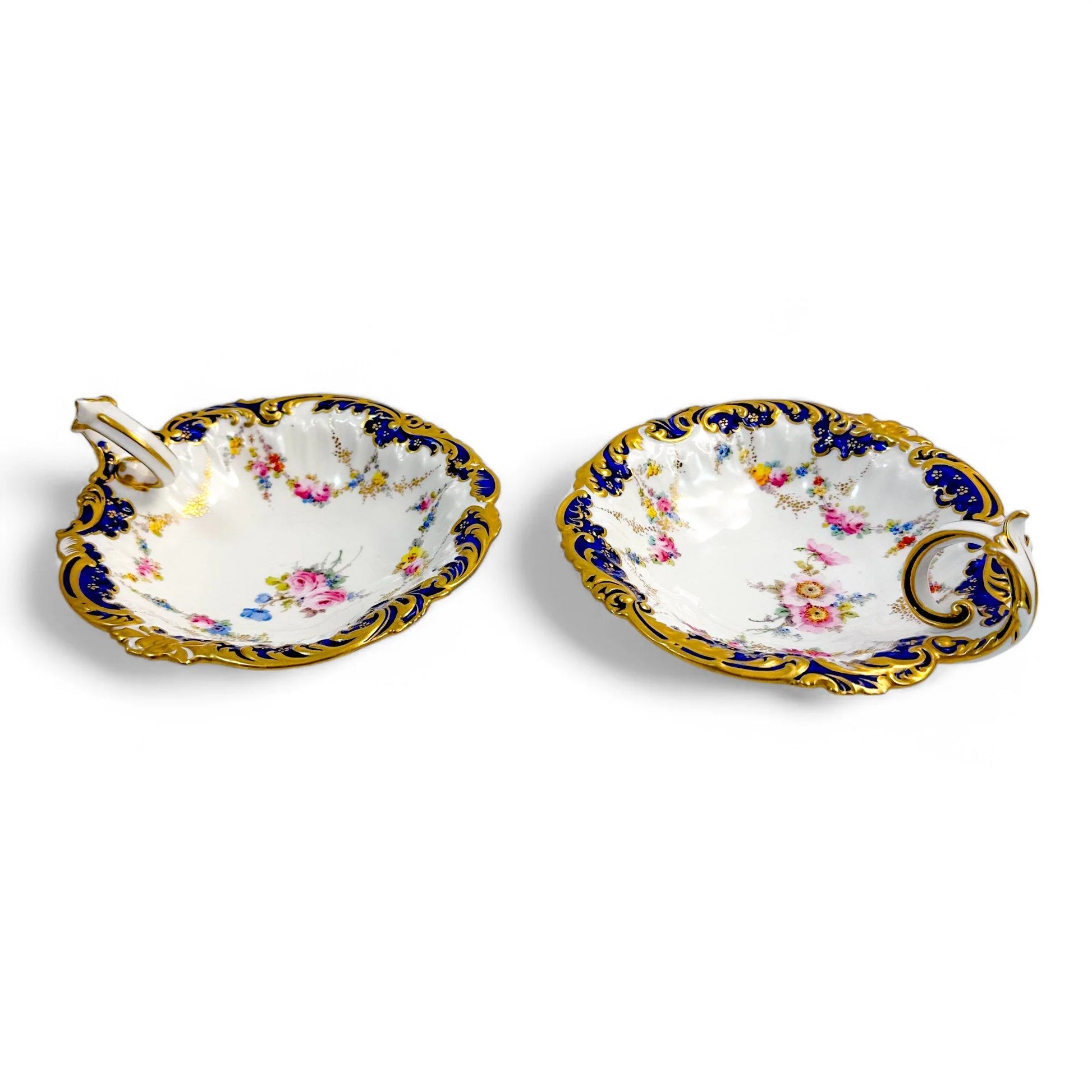 Edwardian Royal Crown Derby porcelain shell-shaped butter or caviar serving dishes